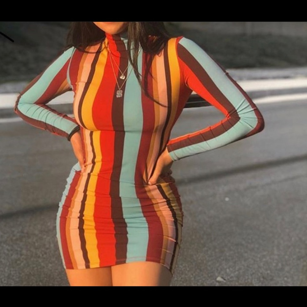 Forever 21 striped multi colored fall/winter dress